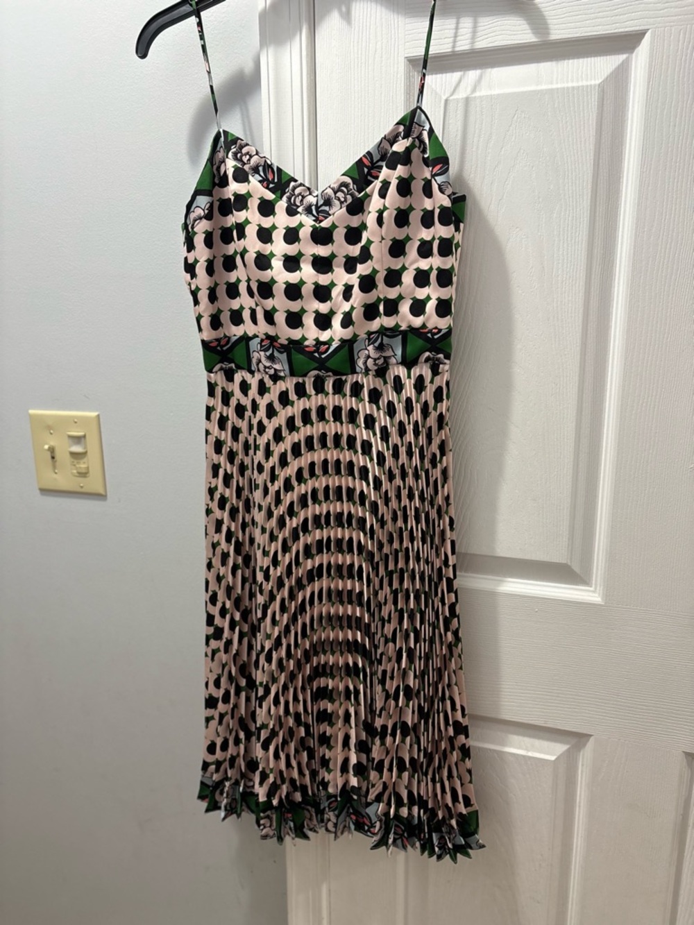 MILLY Pleated Slip Dress Knee Length Floral Polka Dot Size 4